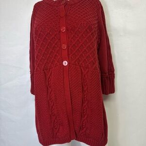CJ BANKS BRAND SIZE X  (14) RED BUTTON UP CARDIGAN 3/4 SLEEVE 5 BUTTONS IN FRONT